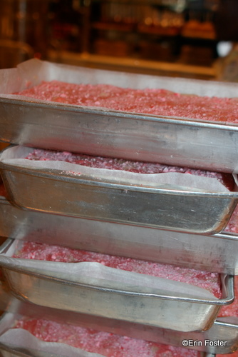 Pans of Candy Cane Fudge Cooling