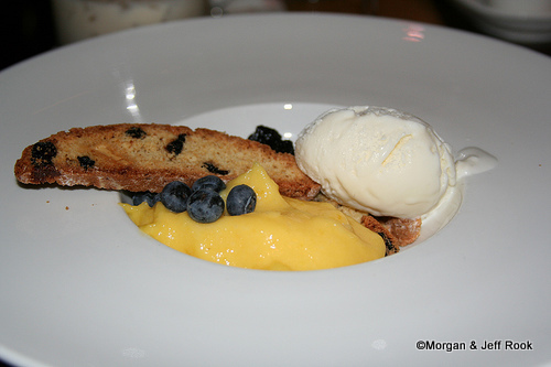 Meyer Lemon Curd with Blueberries, Biscotti, and Sour Cream Ice Cream