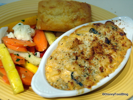 Four Cheese Pasta and Vegetable Gratin with Vegetables and Cornbread