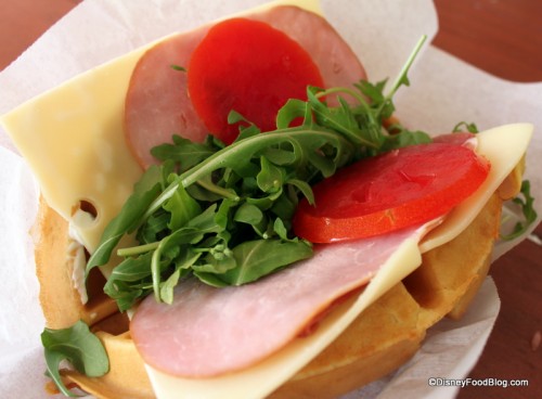 Swiss Ham and Proscuitto Waffle Sandwich