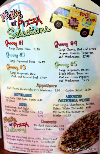 Pop Century's "Peace of Pizza" Delivery Menu!