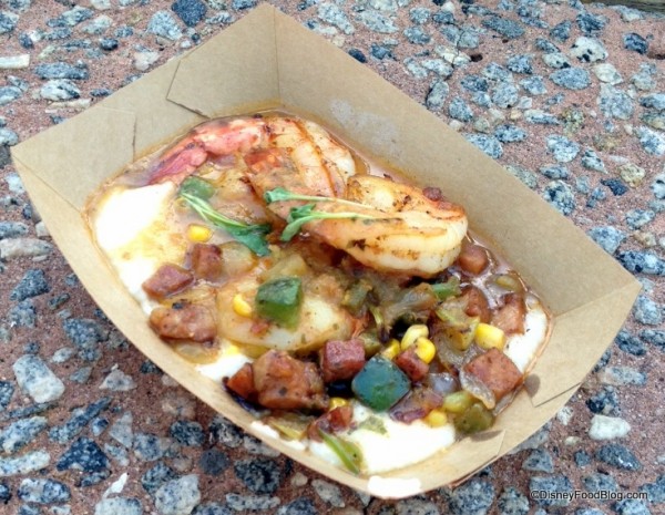 Shrimp and Stone Ground Grits with Andouille Sausage, Zellwood Corn, Tomatoes, and Cilantro