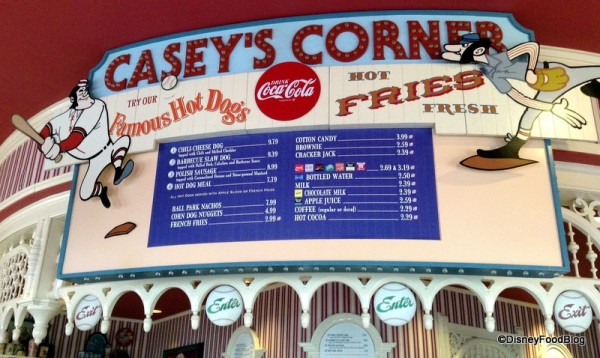 Casey's Corner Menu