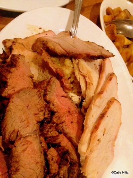 Pork, Turkey, and Flank Steak â€“ with stuffing underneath!