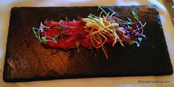 Horseradish Infused Carpaccio of Beef with Crispy Vegetables