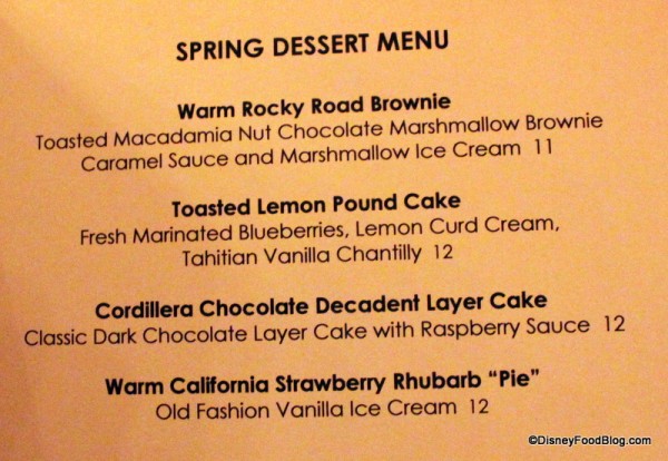 Spring Dessert Menu -- Click to Enlarge