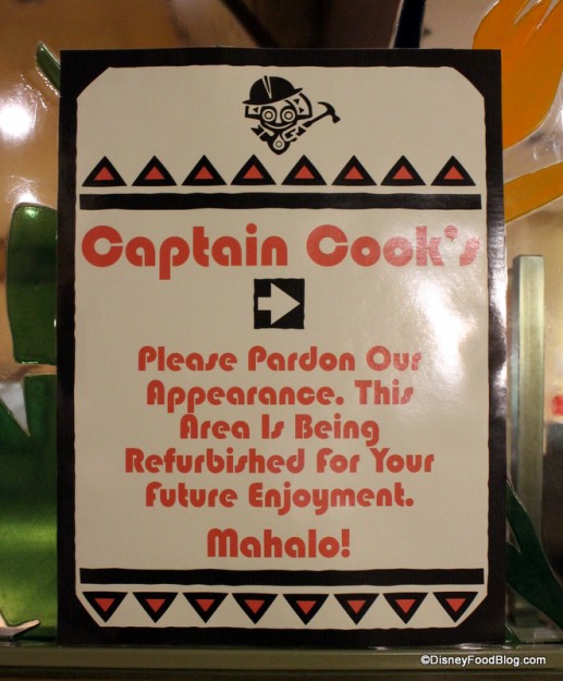 Captain Cook's Refurbishment Sign