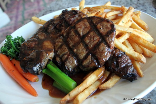 Grand Floridian Cafe Ribeye with Steamed Vegetables and Fries 