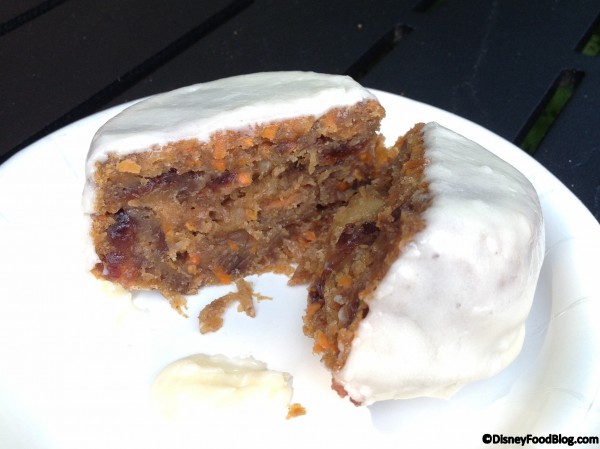 Cross section of carrot cake with cream cheese icing