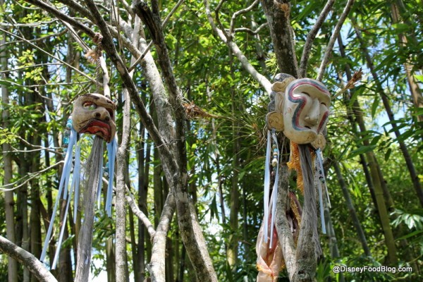 Masks hanging from trees around the Lower Garden
