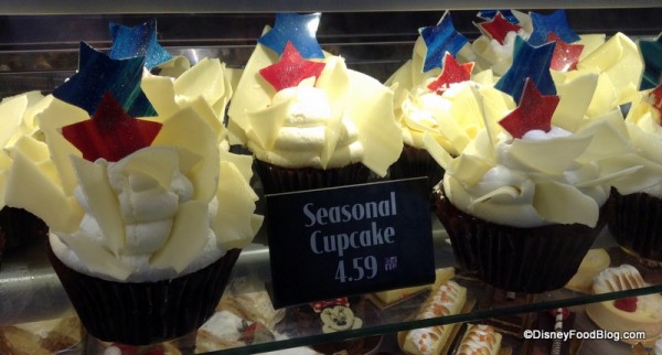 Red White and Blue Cupcakes in bakery case