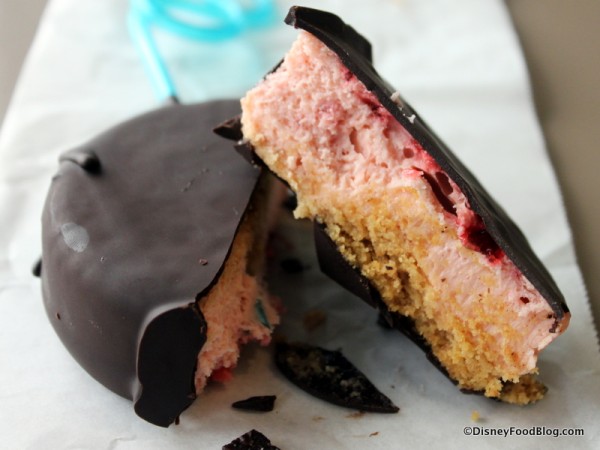 Frozen Chocolate Covered Strawberry Cheesecake on a Straw -- Cross Section