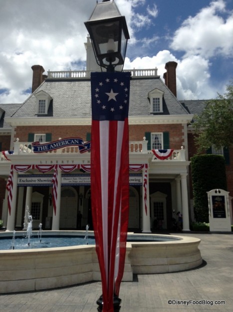 Fourth of July decorations at the American Adventure Pavilion