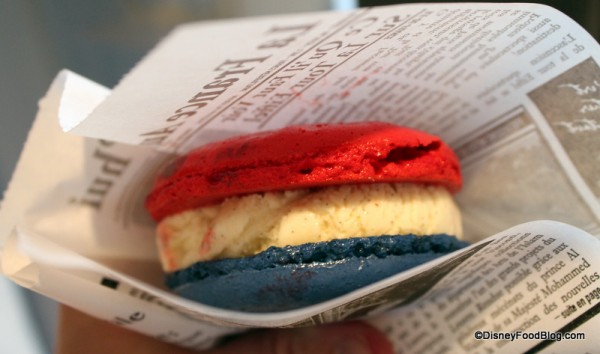 Vanilla Macaron Ice Cream Sandwich in French "newspaper"