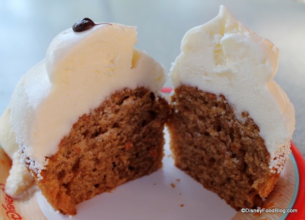 Inside of Olaf Carrot Cake Cupcake with Cream Cheese Icing