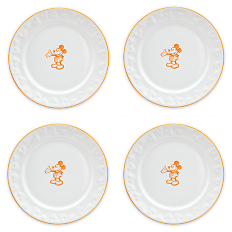 Gourmet Mickey Mouse White Dessert Plates with Pumpkin Trim 