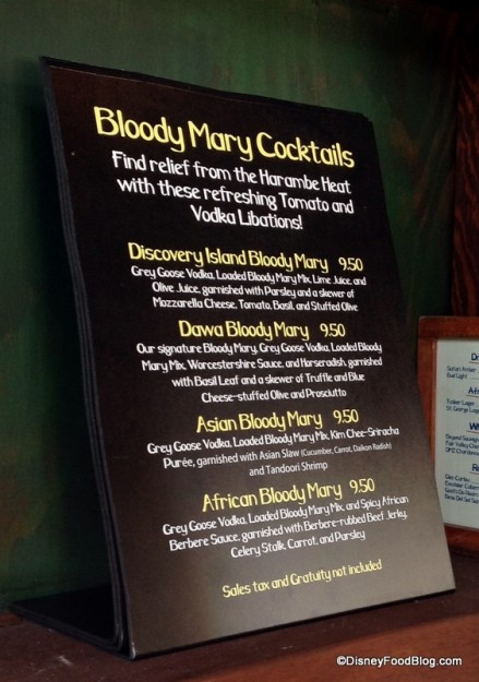 Bloody Mary menu