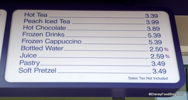 Joffrey's kiosk menu at the TTC