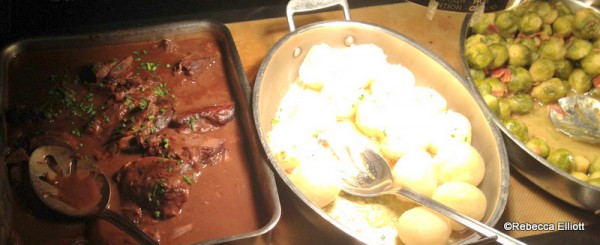 Pot Roast Bavarian Style, Potato Dumplings, and Brussel Sprouts with Bacon Vinagrette