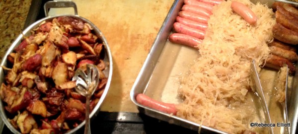 Roasted Potatoes and German Sausages with Sauerkraut