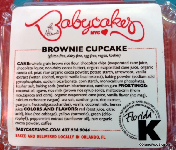 Brownie Cupcakes info on package