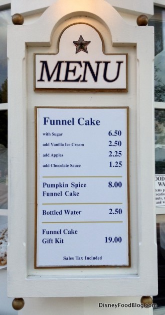 Funnel Cake kiosk menu