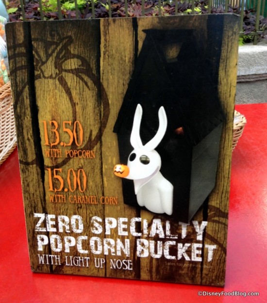 Zero Popcorn Bucket sign