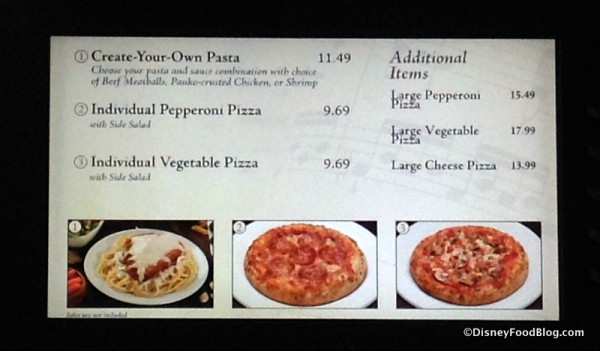 Pizza and Pasta Shop menu