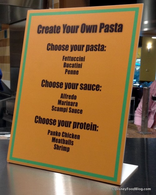 Create Your Own Pasta options