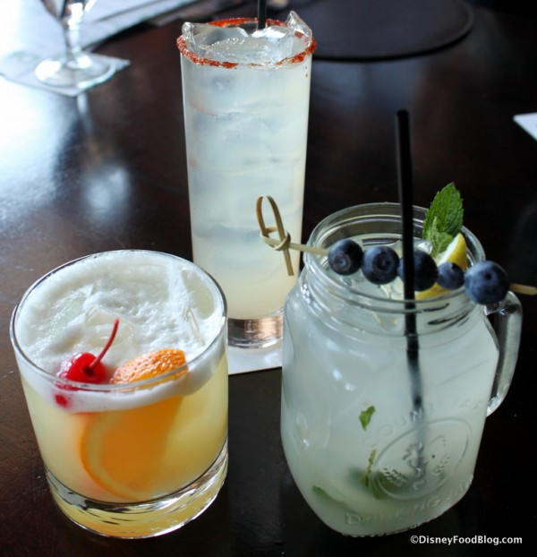 Our Whiskey Sour, Smoking Margarita, and Blueberry Mint Lemonade