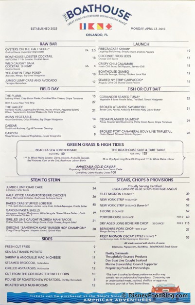 Table Menu -- Front -- Click to Enlarge