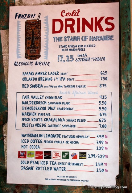 Wanjohi Refreshment menu
