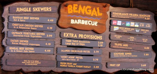 Bengal Barbecue menu