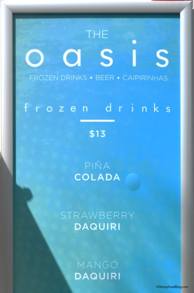 The Oasis Frozen Drink Menu