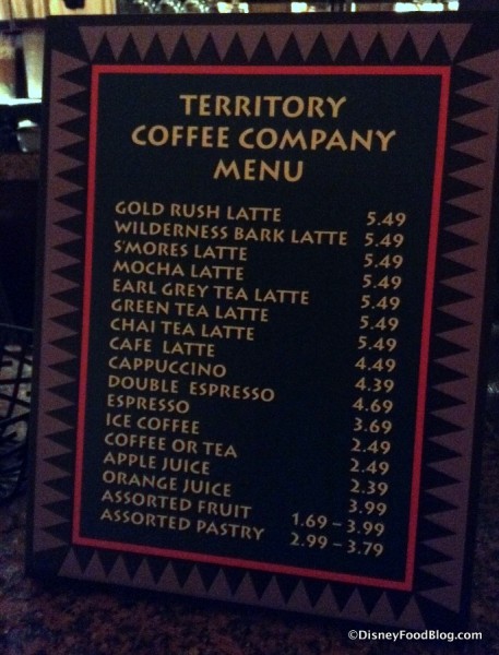 Territory Coffee Company Menu