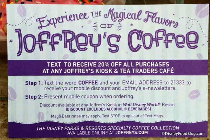 Joffrey's Coffee Discount Information