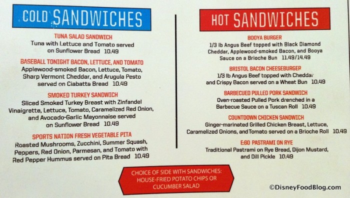 Cold and Hot Sandwiches Menu