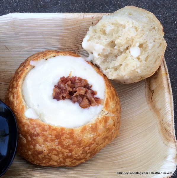 White Cheddar Ale and Bacon Soup in a Bread Bowl