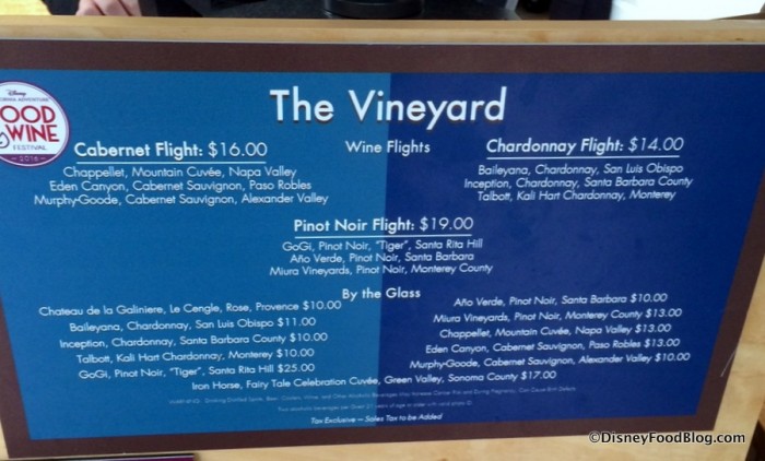 The Vineyard Menu 2016 Disney California Adventure Food and Wine Festival