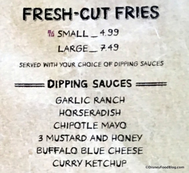 French Fry and Dipping Sauce Menu