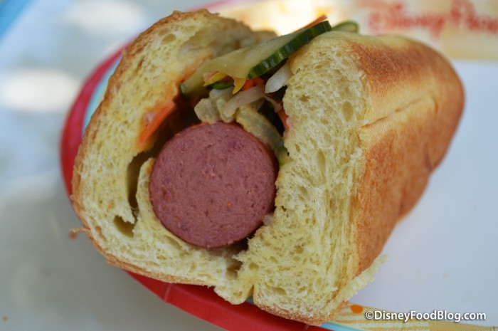 American Kobe Beef Hot Dog Banh Mi style cross-section