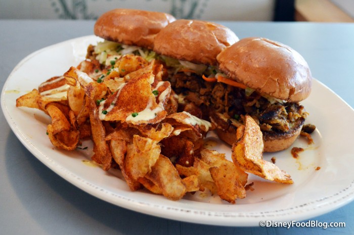 Chopped Pork Barbecue Sandwich and Homemade BBQ Potato Chips