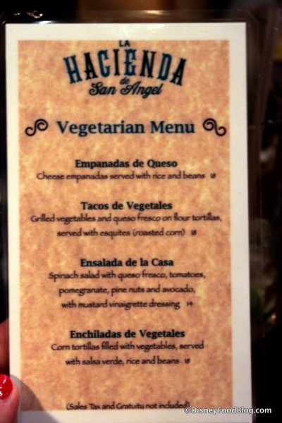 Vegetarian Menu -- Click to Enlarge