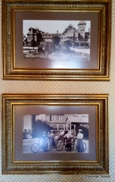 The Disneyland Hotel room is decorated with sketches and photographs that inspired the architecture of the Disneyland Hotel.