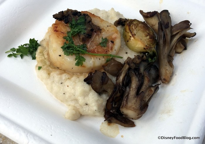 Seared Scallop with Truffled Celery Root Puree, brussels sprouts, and wild mushrooms