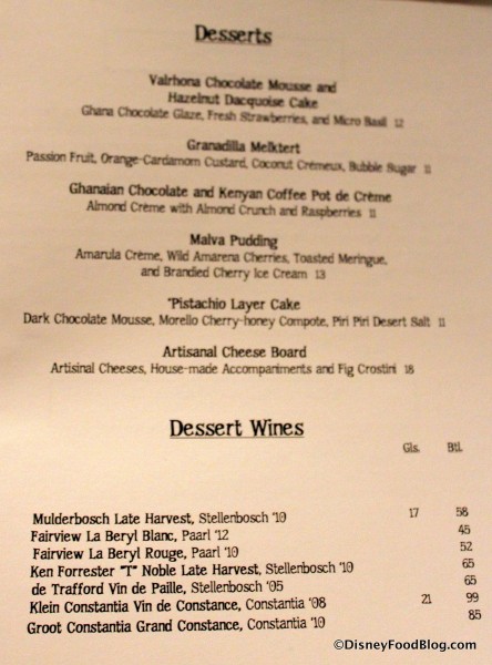 Menu -- Desserts -- Click to Enlarge