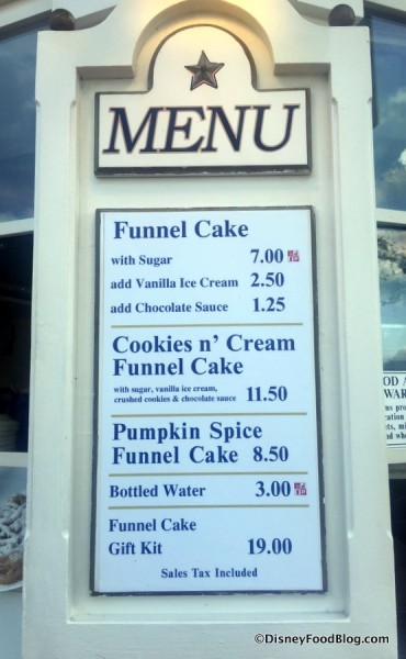 Funnel Cake Stand Menu