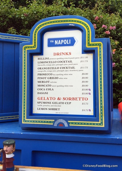 Menu for Epcot's Italy Stand