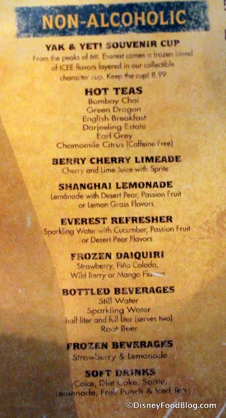 Non-Alcoholic Beverages -- Click to Enlarge