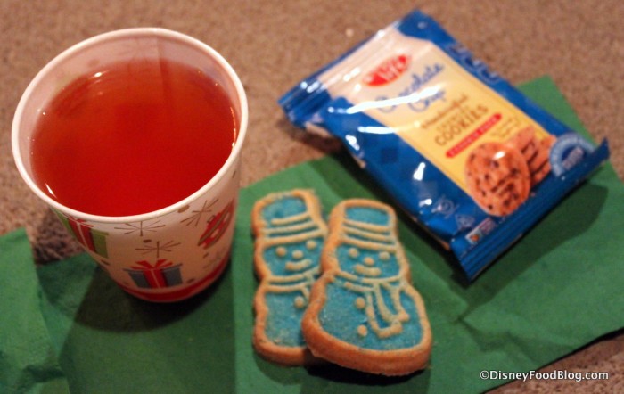 Apple Cider, Snowman Sugar Cookie, and Enjoy Life Allergy-Friendly Cookies